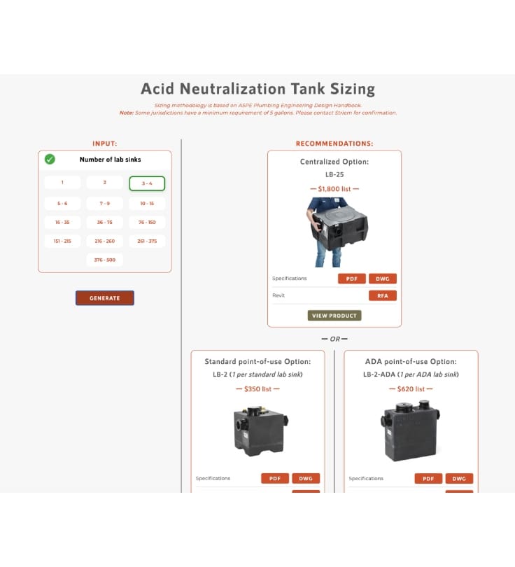 A picture of the acid neutralization tank sizing page.