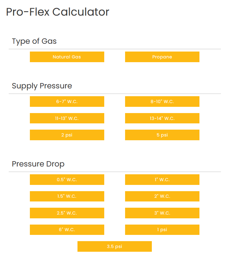 A calculator showing the different gas types.